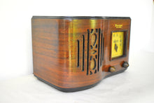 Load image into Gallery viewer, Curved Wood 1939 Firestone Model S-7398-1 "The Beaumont" Vacuum Tube AM Radio Excellent Condition! Sounds Great!