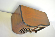 Load image into Gallery viewer, Curved Wood 1939 Firestone Model S-7398-1 "The Beaumont" Vacuum Tube AM Radio Excellent Condition! Sounds Great!