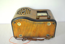 Load image into Gallery viewer, Curved Wood 1939 Firestone Model S-7398-1 "The Beaumont" Vacuum Tube AM Radio Excellent Condition! Sounds Great!
