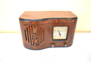 Curved Wood 1939 Firestone Model S-7398-1 "The Beaumont" Vacuum Tube AM Radio Excellent Condition! Sounds Great!