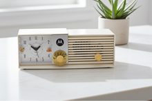 Load image into Gallery viewer, Alpine White Mid Century 1957 Motorola Model 5C27W-1 Vacuum Tube AM Clock Radio! Excellent Condition! Sounds Great!