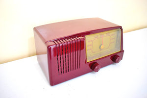 Bluetooth Ready To Go - Burgundy Red 1950 General Electric Model 411 Vacuum Tube AM Radio Alarm Clock Excellent Condition! Sounds Great!