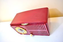 Load image into Gallery viewer, Cerise Red 1952 General Electric Model 517 Vacuum Tube AM Radio Alarm Clock Excellent Condition! Sounds Great!