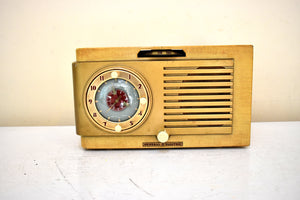 Tiger Stripe Maple 1952 General Electric Model 522 AM Vacuum Tube Clock Radio Alarm Excellent Condition! Sounds Great!