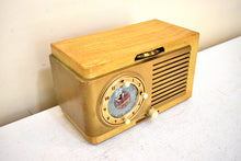 Load image into Gallery viewer, Tiger Stripe Maple 1952 General Electric Model 522 AM Vacuum Tube Clock Radio Alarm Excellent Condition! Sounds Great!