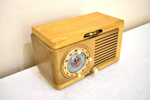 Tiger Stripe Maple 1952 General Electric Model 522 AM Vacuum Tube Clock Radio Alarm Excellent Condition! Sounds Great!