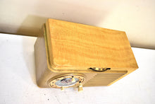 Load image into Gallery viewer, Tiger Stripe Maple 1952 General Electric Model 522 AM Vacuum Tube Clock Radio Alarm Excellent Condition! Sounds Great!