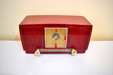 Load image into Gallery viewer, Cranberry Red 1954 General Electric Model 548PH AM Vacuum Tube Radio Excellent Condition Sounds Great!