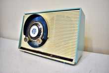 Load image into Gallery viewer, Bluetooth Ready To Go - Sky Blue Turquoise 1959 General Electric Model 861 Vacuum Tube AM Radio Sputnik Atomic Age Beauty!