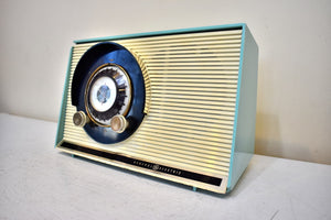 Bluetooth Ready To Go - Sky Blue Turquoise 1959 General Electric Model 861 Vacuum Tube AM Radio Sputnik Atomic Age Beauty!