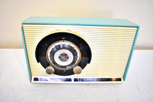 Load image into Gallery viewer, Bluetooth Ready To Go - Sky Blue Turquoise 1959 General Electric Model 861 Vacuum Tube AM Radio Sputnik Atomic Age Beauty!