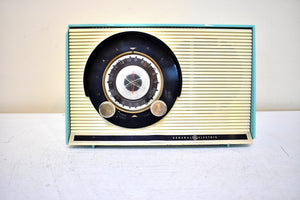 Bluetooth Ready To Go - Sky Blue Turquoise 1959 General Electric Model 861 Vacuum Tube AM Radio Sputnik Atomic Age Beauty!