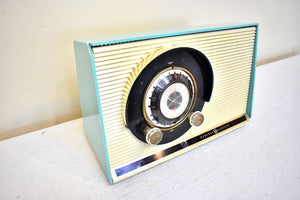 Bluetooth Ready To Go - Sky Blue Turquoise 1959 General Electric Model 861 Vacuum Tube AM Radio Sputnik Atomic Age Beauty!