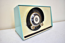 Load image into Gallery viewer, Bluetooth Ready To Go - Sky Blue Turquoise 1959 General Electric Model 861 Vacuum Tube AM Radio Sputnik Atomic Age Beauty!