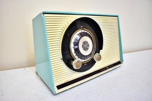 Bluetooth Ready To Go - Sky Blue Turquoise 1959 General Electric Model 861 Vacuum Tube AM Radio Sputnik Atomic Age Beauty!