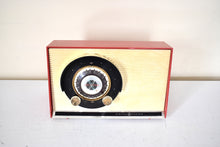 Load image into Gallery viewer, Cardinal Red 1959 General Electric Model 861 Vacuum Tube AM Radio Sputnik Atomic Age Beauty!