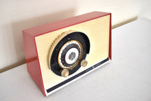 Load image into Gallery viewer, Cardinal Red 1959 General Electric Model 861 Vacuum Tube AM Radio Sputnik Atomic Age Beauty!