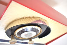 Load image into Gallery viewer, Cardinal Red 1959 General Electric Model 861 Vacuum Tube AM Radio Sputnik Atomic Age Beauty!