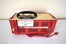 Load image into Gallery viewer, Cardinal Red 1959 General Electric Model 861 Vacuum Tube AM Radio Sputnik Atomic Age Beauty!