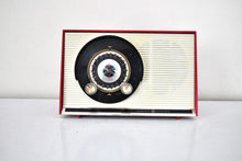 Load image into Gallery viewer, Cardinal Red 1959 General Electric Model 861 Vacuum Tube AM Radio Sputnik Atomic Age Beauty!
