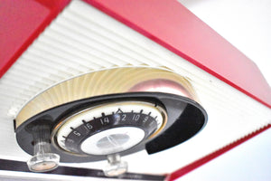 Cardinal Red 1959 General Electric Model 861 Vacuum Tube AM Radio Sputnik Atomic Age Beauty!