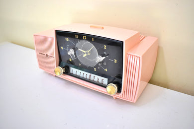 Princess Pink Mid Century 1955 General Electric Model 913D Vacuum Tube AM Clock Radio Beauty Sounds Fantastic Popular Model!