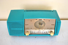 Load image into Gallery viewer, Seafoam Green Turquoise 1959 GE General Electric Model 914D AM Vacuum Tube Clock Radio Excellent Condition Rare Desirable Color!