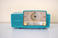 Load image into Gallery viewer, Seafoam Green Turquoise 1959 GE General Electric Model 914D AM Vacuum Tube Clock Radio Excellent Condition Rare Desirable Color!