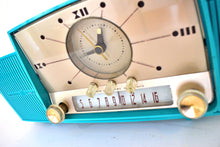 Load image into Gallery viewer, Seafoam Green Turquoise 1959 GE General Electric Model 914D AM Vacuum Tube Clock Radio Excellent Condition Sounds Wonderful!