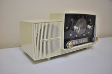 Load image into Gallery viewer, Alpine White 1959 GE General Electric Model 914D AM Vacuum Tube Clock Radio Popular Model!