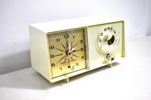 Load image into Gallery viewer, Beige Ivory Vintage 1964 General Electric Model C-403C AM Vacuum Tube Clock Radio Sounds Great!