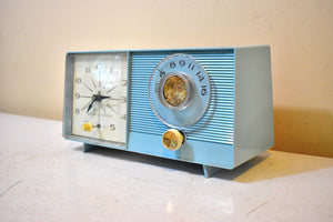 Bluetooth Ready To Go - Powder Blue Vintage 1964 General Electric Model C-403D AM Vacuum Tube Alarm Clock Radio Sounds Great!