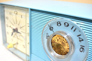 Bluetooth Ready To Go - Powder Blue Vintage 1964 General Electric Model C-403D AM Vacuum Tube Alarm Clock Radio Sounds Great!