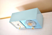 Load image into Gallery viewer, Powder Blue 1959 General Electric Model C-404B Vacuum Tube AM Clock Radio Excellent Condition! Sounds Great!