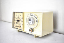 Load image into Gallery viewer, Beige Ivory 1964 General Electric Model C-404C Vacuum Tube AM Clock Radio Excellent Condition! Sounds Great!