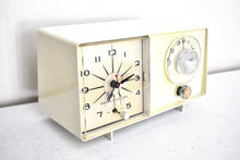 Load image into Gallery viewer, Beige Ivory 1964 General Electric Model C-404C Vacuum Tube AM Clock Radio Excellent Condition! Sounds Great!