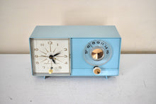 Load image into Gallery viewer, Powder Blue 1959 General Electric Model C-404B Vacuum Tube AM Clock Radio Excellent Condition! Sounds Great!