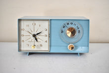 Load image into Gallery viewer, Powder Blue 1959 General Electric Model C-404B Vacuum Tube AM Clock Radio Excellent Condition! Sounds Great!