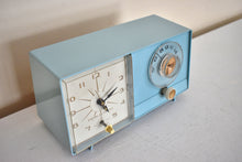 Load image into Gallery viewer, Powder Blue 1959 General Electric Model C-404B Vacuum Tube AM Clock Radio Excellent Condition! Sounds Great!
