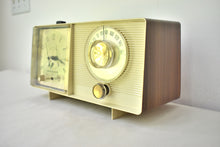 Load image into Gallery viewer, White and Simulated Walnut Grain Vintage 1964 General Electric Model C-413C AM Vacuum Tube Clock Radio Sounds Great! Excellent Condition!