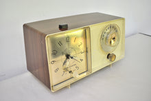 Load image into Gallery viewer, White and Simulated Walnut Grain Vintage 1964 General Electric Model C-413C AM Vacuum Tube Clock Radio Sounds Great! Excellent Condition!