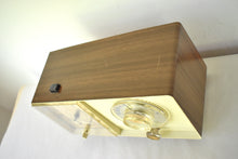 Load image into Gallery viewer, White and Simulated Walnut Grain Vintage 1964 General Electric Model C-413C AM Vacuum Tube Clock Radio Sounds Great! Excellent Condition!