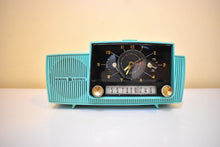 Load image into Gallery viewer, Ocean Turquoise Mid Century 1959 General Electric Model C-417C Vacuum Tube AM Clock Radio Popular Model Sounds Terrific! Excellent Plus Condition!