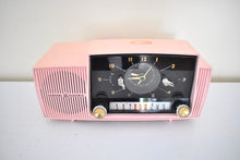 Load image into Gallery viewer, Princess Pink Mid Century 1959 General Electric Model C-416 Vacuum Tube AM Clock Radio Popular Model! Excellent Plus Condition!
