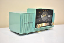 Load image into Gallery viewer, Ocean Turquoise Mid Century 1959 General Electric Model C-417C Vacuum Tube AM Clock Radio Beauty Sounds Fantastic Dreamy Color!