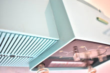 Load image into Gallery viewer, Ocean Turquoise Mid Century 1957 General Electric Model C-417C Vacuum Tube AM Clock Radio Popular Model Sounds Terrific!