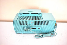 Load image into Gallery viewer, Ocean Turquoise Mid Century 1957 General Electric Model C-417C Vacuum Tube AM Clock Radio Popular Model Sounds Terrific!