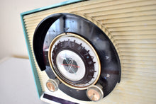 画像をギャラリービューアに読み込む, スカイブルー ターコイズ 1959 ゼネラル エレクトリック モデル 861 真空管 AM ラジオ スプートニク アトミック エイジ ビューティー!