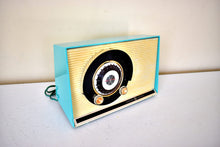 Load image into Gallery viewer, Sky Blue Turquoise 1959 General Electric Model 861 Vacuum Tube AM Radio Sputnik Atomic Age Beauty!
