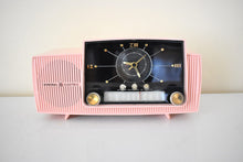 Load image into Gallery viewer, Princess Pink Mid Century 1959 General Electric Model C-416C Vacuum Tube AM Clock Radio Beauty Sounds Fantastic Prtistine Condition With Original Box!